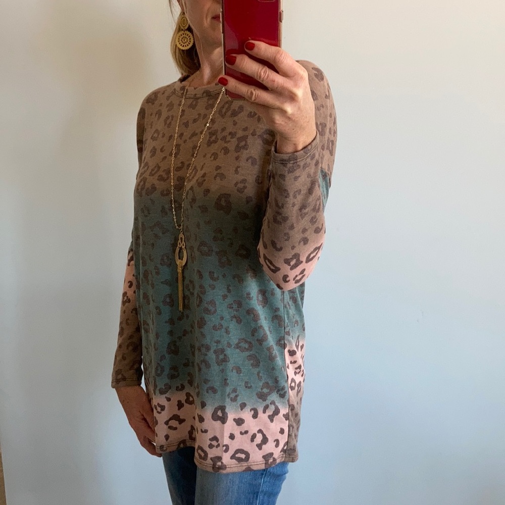 Color Bock, Animal Print Tunic Top - Picture 4 of 9